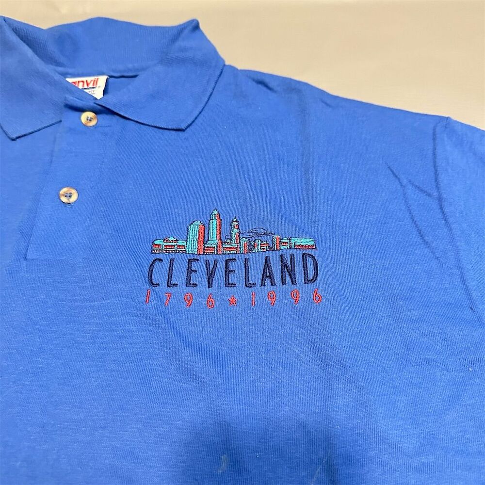Vintage Cleveland Bicentennial Polo Shirt Men's L‎ Blue Embroidered